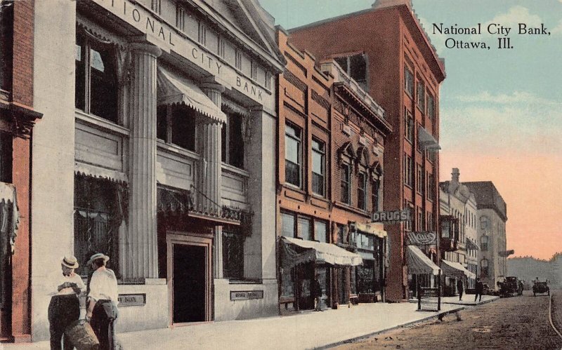 J82/ Ottawa Illinois Postcard c1910 National City Bank Building 285