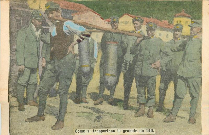 Italian army history soldiers carrying grenades vintage newspaper scrap