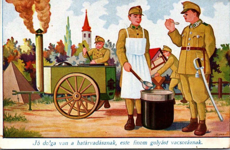 Military Hungarian Soldiers In Uniform Preparing Food