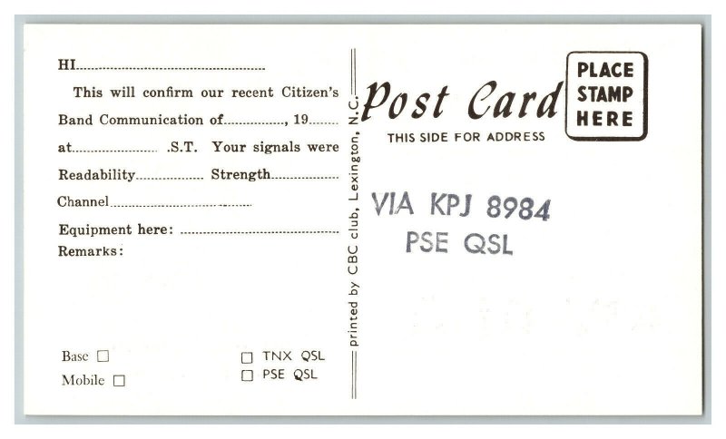 Postcard QSL Radio Card From Birdseye IND. Indiana KPJ-0115 