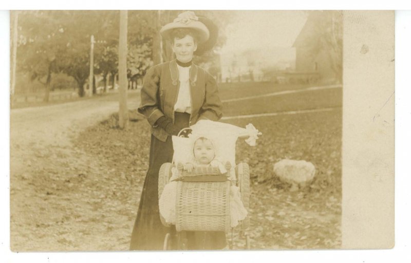 Children - Baby in Carriage   &  Mother?   RPPC