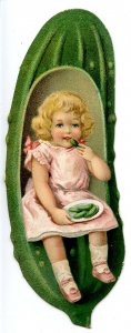 Advertising Trade Card - Heinz Pickle, Girl Eating Pickles    (5H X 1.75W D...
