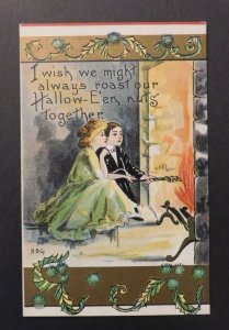 Mint USA Picture Postcard Halloween Wishing Roasting Halloween Nuts by Fire