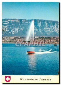 Postcard Modern Rade Geneva and the Jet d'eau (120m) Water skiing