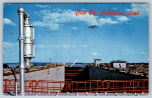 Cote Ste Catherine Lock, St Lawrence Seaway, Vintage 1959 Chrome Postcard