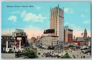 Detroit Michigan Postcard Bird's Eye View Of Monroe Avenue c1920s Antique Cars