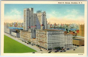 1938 Brooklyn, New York City, N.Y. Hotel St. George Birds Eye Bridges Linen A228