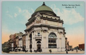 Buffalo Savings Bank~New York~Front Of Bldg~Clock Entrance~People On Street~1911