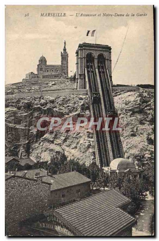 Postcard Old Elevator Marseille and Notre Dame de la Garde