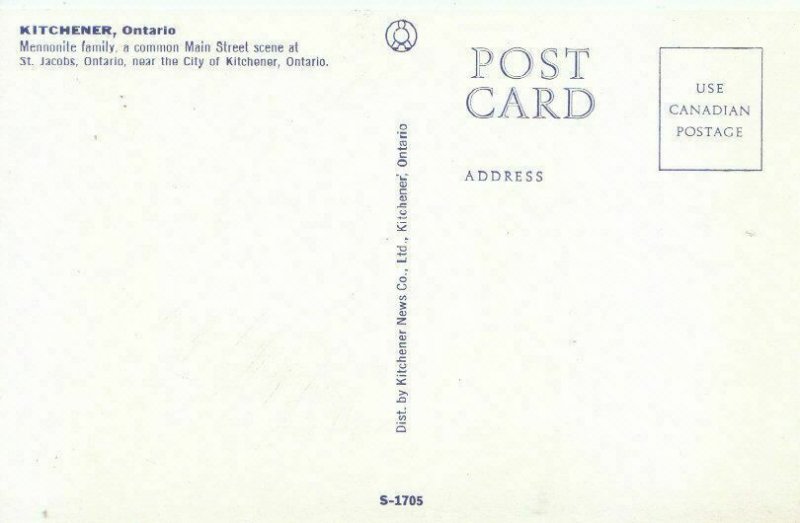 Canada Postcard - Mennonite Family - Kitchener - Ontario - Ref 1803A