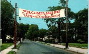 CAPE MAY, NJ New Jersey   Street Scene & WELCOME SIGN  c1950s Roadside  Postcard