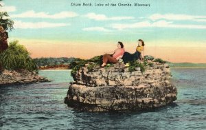 Vintage Postcard 1950's Drum Rock Lake In The Ozarks Scenic Artificial Lake MO