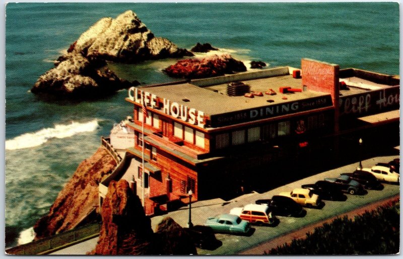 VINTAGE POSTCARD CLASSIC CARS PARKED AT THE CLIFF HOUSE AND SEAL ROX COMPLEX #3