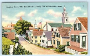 PROVINCETOWN, Massachusetts MA ~ BRADFORD STREET Scene c1940s Linen Postcard