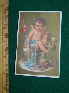 1870s-80s D McCarthy Christmas Sale Fancy Goods Cherub Fountain Trade Card F33