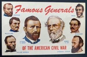 Mint USA Picture Postcard Civil War Famous Generals Grant Lee Jackson Sherman