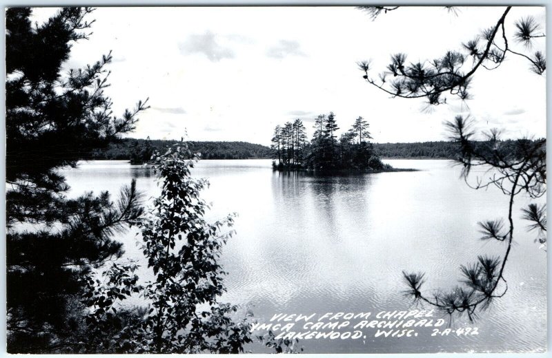 c1960s Lakewood, WI RPPC View Chapel YMCA Camp Archibald Real Photo Postcard A68