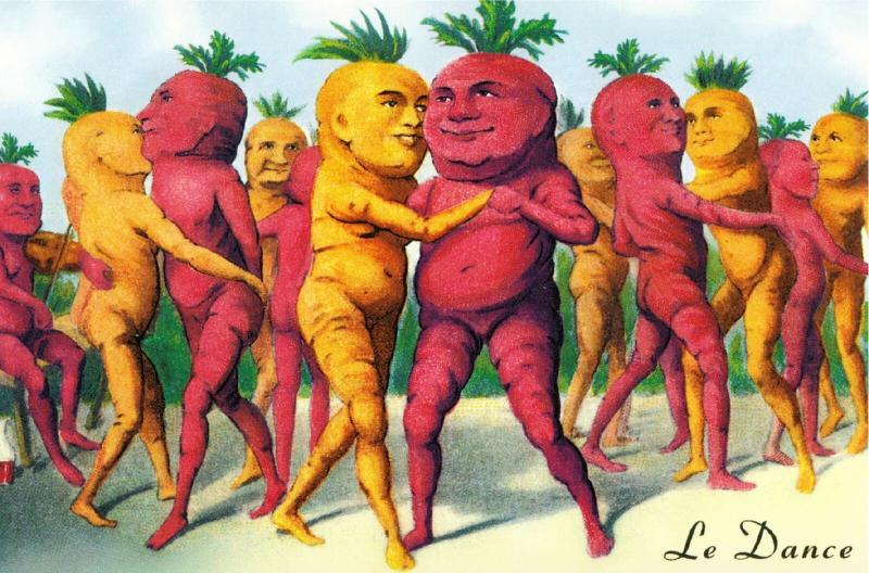 Beets and Carrots Dancing Surreal Dance Humor Postcard