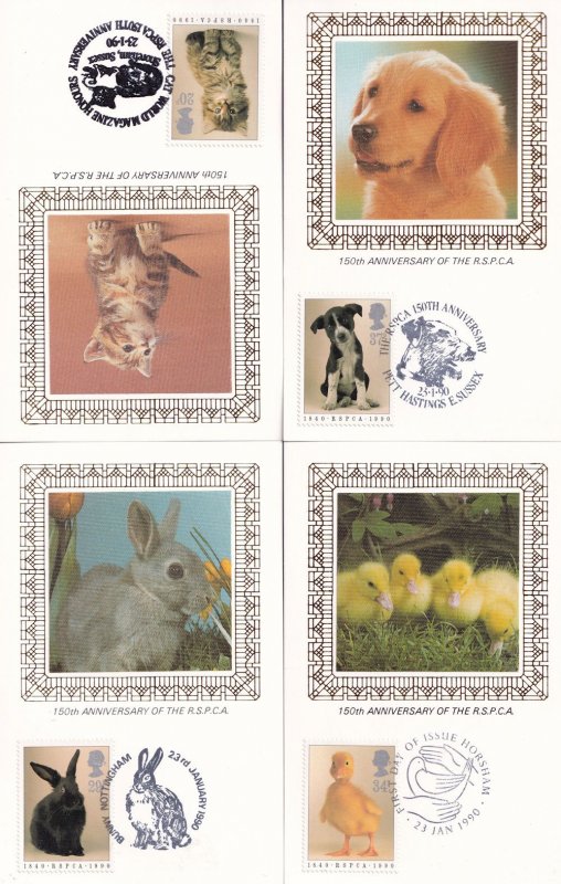 Benham Silk Anniversary Of The RSPCA Cat Dog 4x First Day Cover s