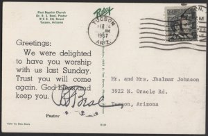 AZ TUCSON Greetings ~ First Baptist Church Dr. R. S. Beal, Pastor pm1967 Chrome