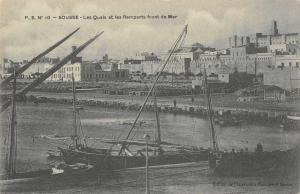 Sousse Tunisia Les Quais Remparts Harbor View Antique Postcard J65847