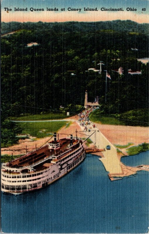 Postcard OH Cincinnati The Island Queen Lands at Coney Island 1940s B7