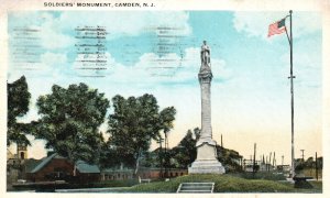 Vintage Postcard Soldiers Monument Historical Landmark Camden New Jersey