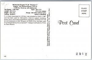 Airplane McDonnell Douglas YF-4E Phantom II U.S. Navy Aircraft USAF Postcard