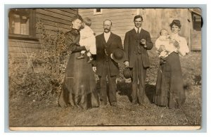 Vintage 1910's RPPC Postcard Family Portrait on Lawn in Front of House