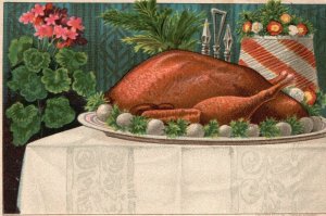 1880s-90s Turkey on Serving Tray Flowers in Background Trade Card