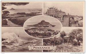 Penzance , Cornwall,  England , 5-view postcard , 30-40s