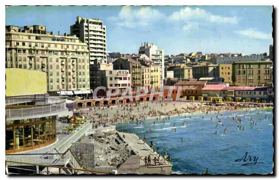 Carte Postale Ancienne Marseille – La Corniche Et Les Catalans Par Gros Temps