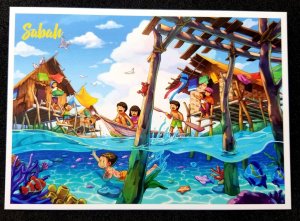 [AG] P133 Malaysia Sabah Tourism Snorkeling Marine Life Fish Boat (postcard *New