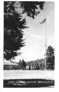 RPPC Fort George Wright, WA Military Base US Flag ca 1940s Vintage Postcard