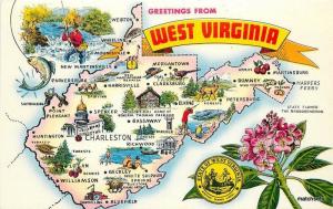 1960s Large Letters Map Attractions WEST VIRGINIA Postcard 1726