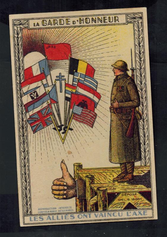 1945 Mint WW2 Belgium Postcard The Guard of Honor Allies Against Germany