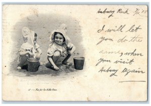 1905 Little Kids Fun For The Little Ones Playing At Beach Trenton NJ Postcard