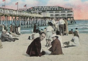 Old Orchard Maine On sands people on beach pier casino dancing  c1920s D977 