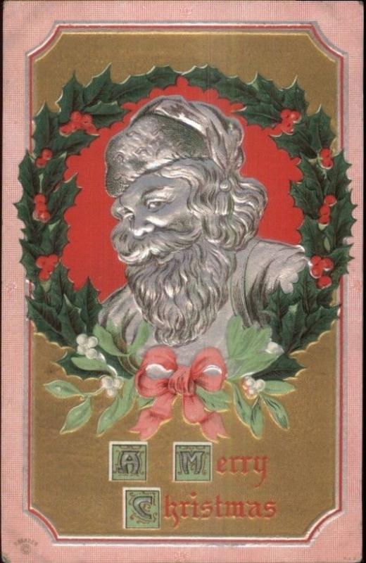 Christmas - Santa Claus All Silver Finish c1910 Embossed Postcard