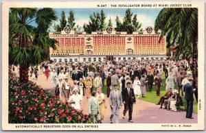 1937 Totalisator Board Miami FL Jockey Club Crowd Entrance Hall Posted Postcard