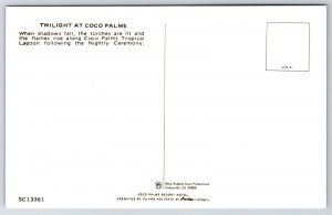 Hawaii~Twilight Scenery @ Coco Palms Tropical Lagoon Hotel~Vintage Postcard