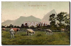 Old Postcard A pasture in the Alps