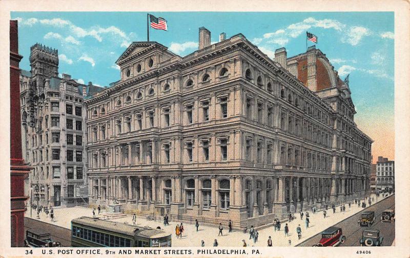 U.S. Post Office, 9th & Market St., Philadelphia, PA, Early Postcard, Unused