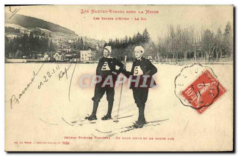 Old Postcard The Vosges Under The Snow The winter sports Skiing Young skiers ...