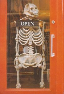 Laughing Skeleton Hanging London Shop Sign Covent Garden Postcard