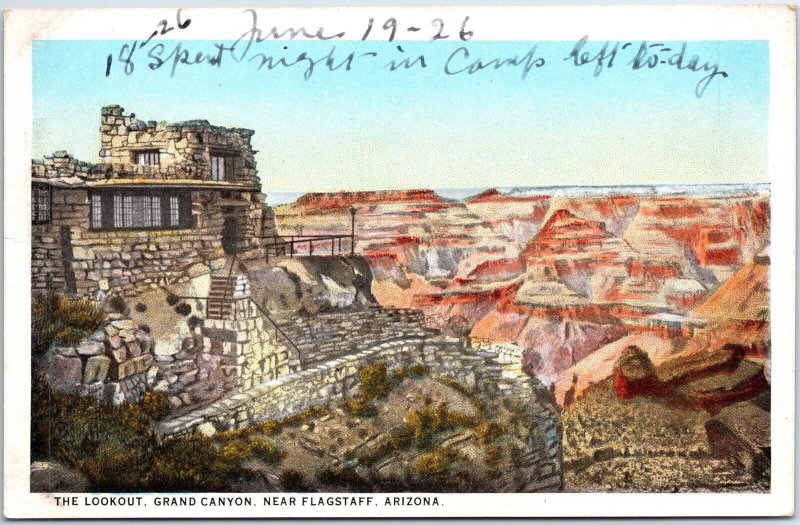 VINTAGE POSTCARD THE LOOKOUT AT GRAND CANYON NEAR FLAGSTAFF ARIZONA dd 1926