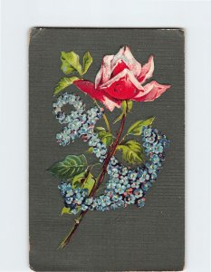 Postcard Red Rose with Forget Me Nots Anchor Embossed Card