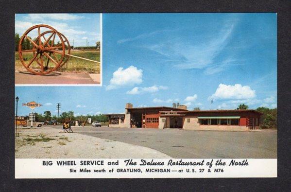 MI Big Wheel Sunoco Gas Station Sign Restaurant Grayling Michigan Postcard