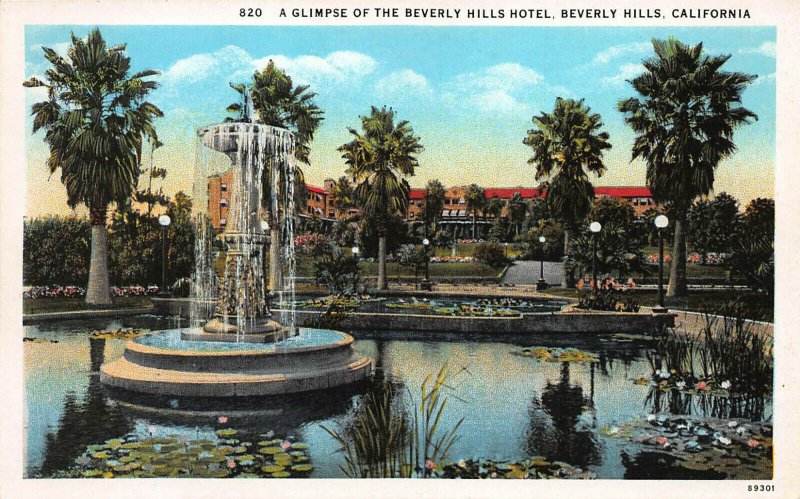 A Glimpse of the Beverly Hills Hotel, Beverly Hills, CA, Early Postcard, Used