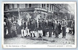Czechia Postcard Sokol Meeting in Prague French Gymnasts in Parade c1930's